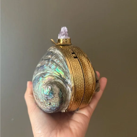 Iridescent Shell Clutch with Gold Accents - Picture 2 of 7